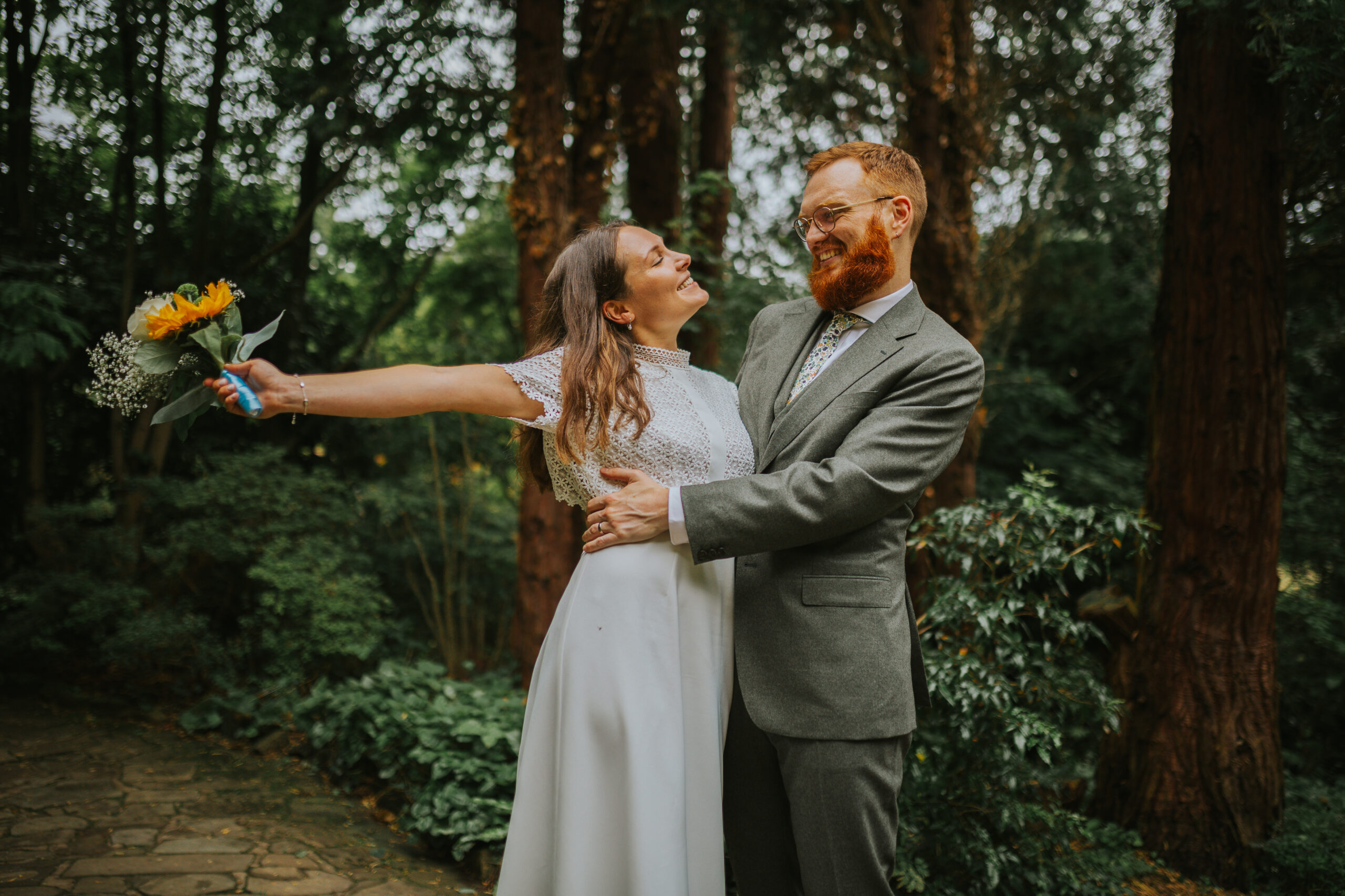 Recently married couple at their small, intimate wedding at The Old Parsonage, Manchester.